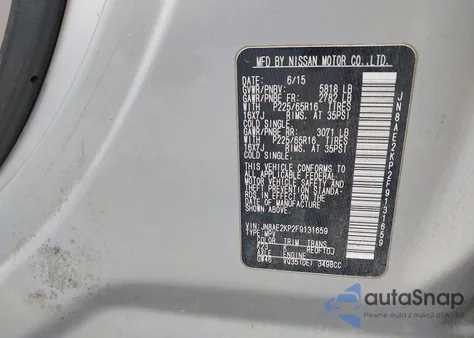 2015 Nissan Quest Sv from USA, damaged, VIN JN8AE2KP2F9131659